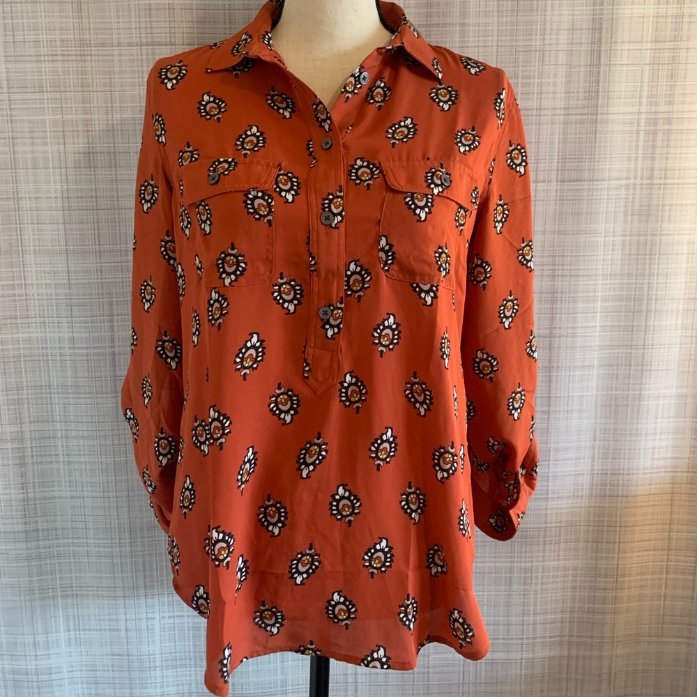 LOFT Orange Printed Button Down
